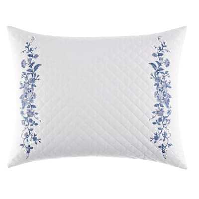 Charlotte China Blue Floral Cotton Blend 16 in. x 20 in. Throw Pillow