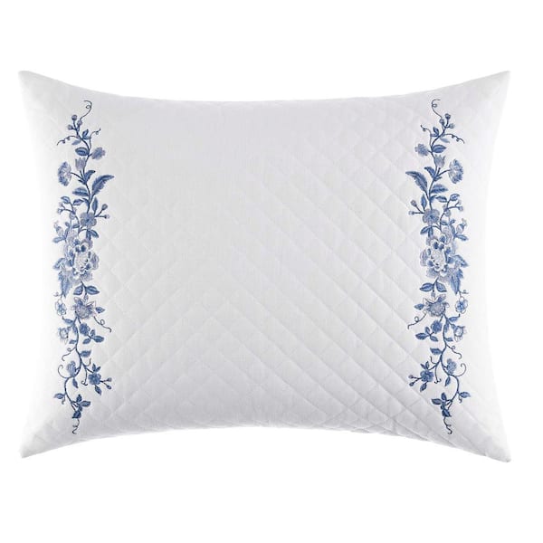 Laura Ashley Charlotte China Blue Floral Cotton Blend 16 in. x 20 in. Throw Pillow