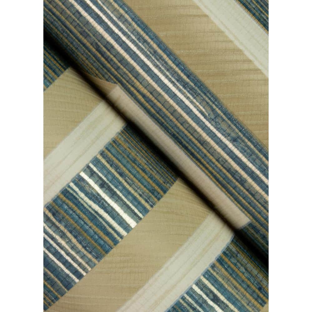 Teal and Beige Geometric Grasscloth Wallpaper Double Roll
