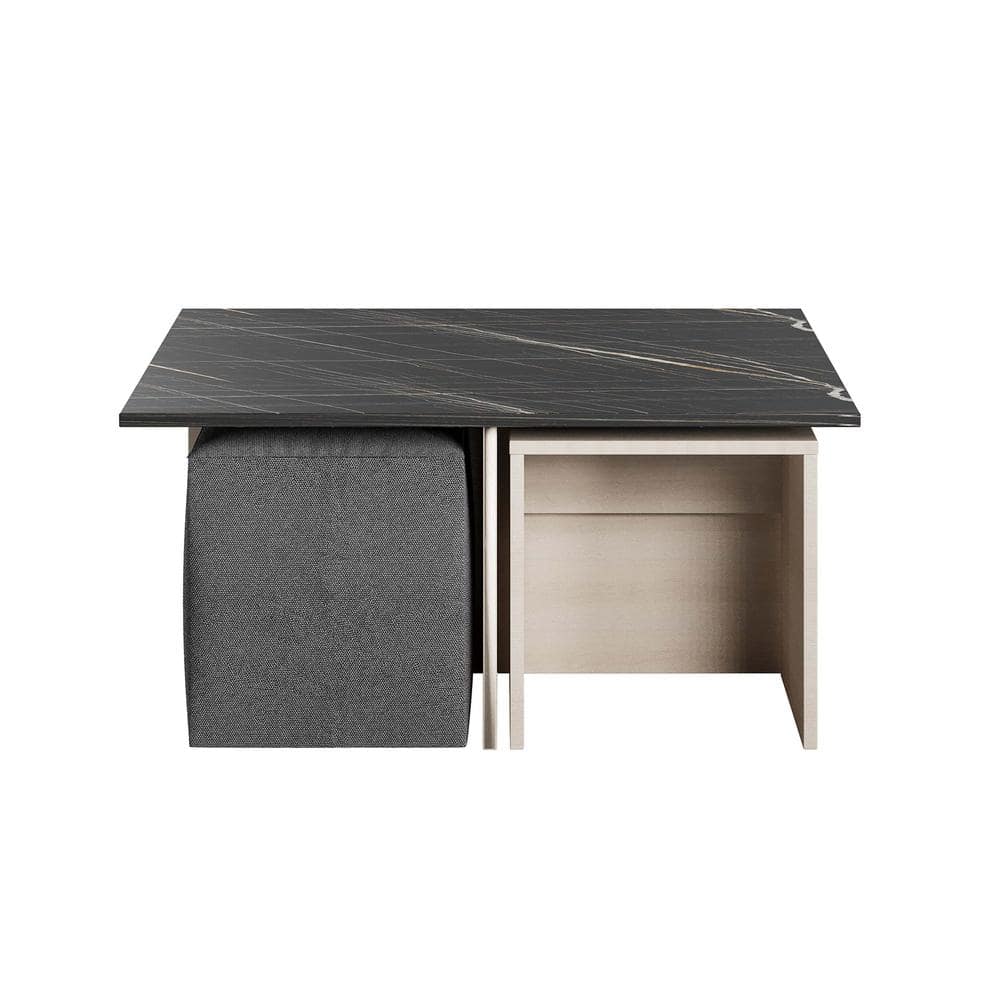 Haley Mid-Century Modern White and Black Marble Nested Coffee Table Set