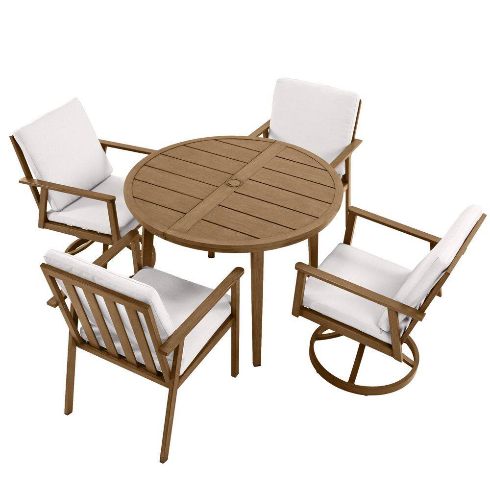 5-Piece Brown Metal Outdoor Dining Set with 41 in. Round Table and 2 Fixed Chairs, 2 Swivel Chairs with Cushion price history on PriceWatchPro