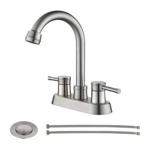 4 in. Centerset Deck Mount Double Handle High Arc Bathroom Faucet and Pop-Up Sink Drain and 360 Swivel in Brushed Nickel