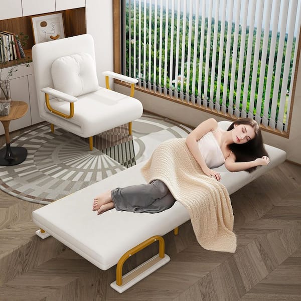 T 【ソファ】 72.5 in. W White Grass Fiber Twin Size Sofa Bed, Folding