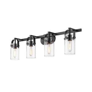Pilaster 34.88 in. 4 Light Matte Black Vanity Light with Clear Glass Shade