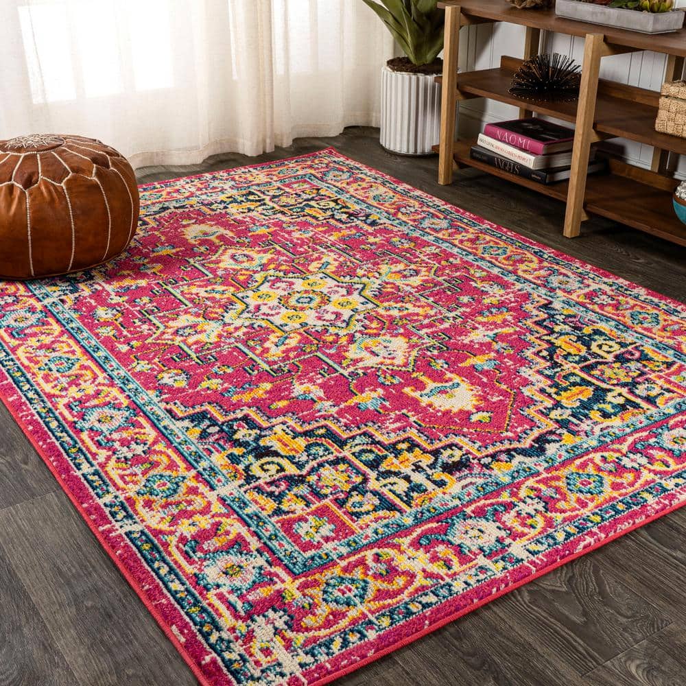 Brooklyn Red and Pink Synthetic Medallion 4' x 6' Area Rug