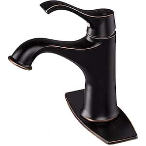 1-Handle Low-Arc 1-Hole Bathroom Faucet with Deckplate and Supply Hoses