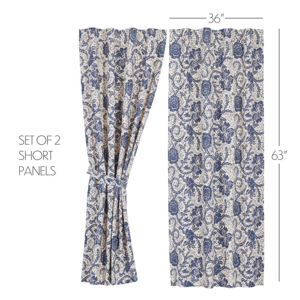 Navy Floral Cotton Rod Pocket Window Panels, 63x36, Set of 2
