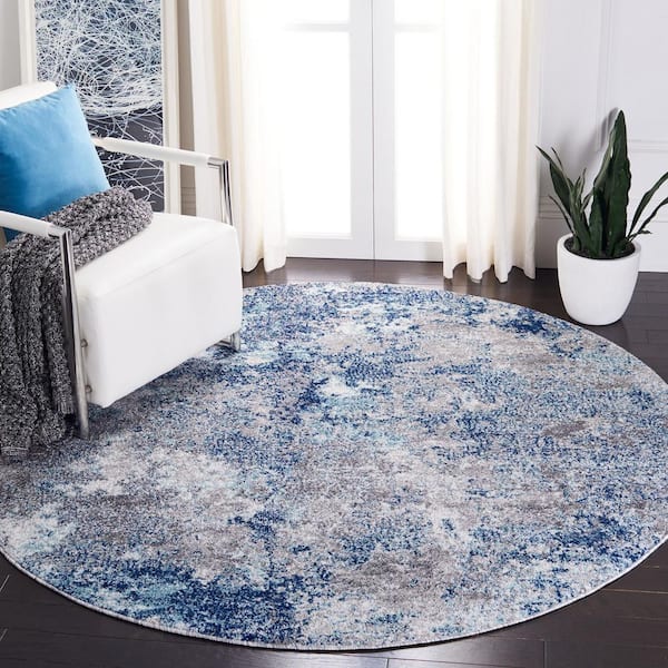 Aston Navy/Gray Doormat 3 ft. x 3 ft. Distressed Geometric Round Area Rug