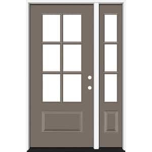 Legacy 49 in. x 80 in. 3/4-6Lite Clear Glass LHIS Primed Kindling Finish Fiberglass Prehung Front Door w/10in.SL