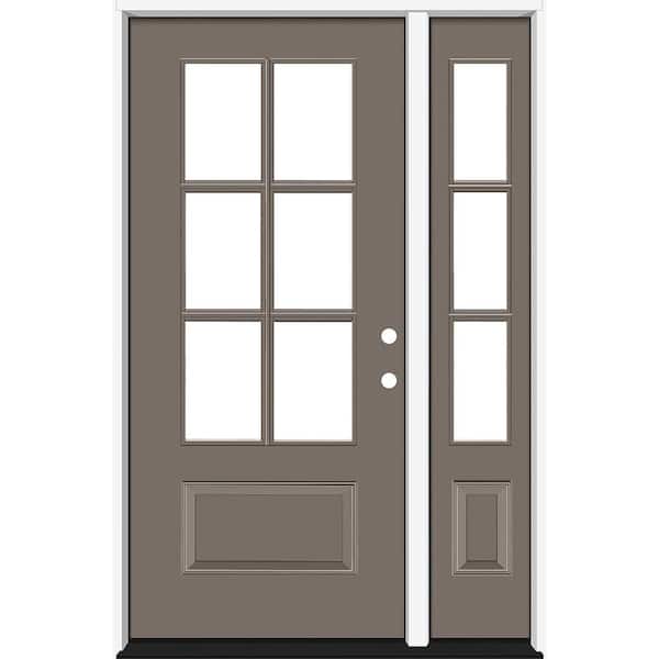Steves & Sons Legacy 49 in. x 80 in. 3/4-6Lite Clear Glass LHIS Primed Kindling Finish Fiberglass Prehung Front Door w/10in.SL