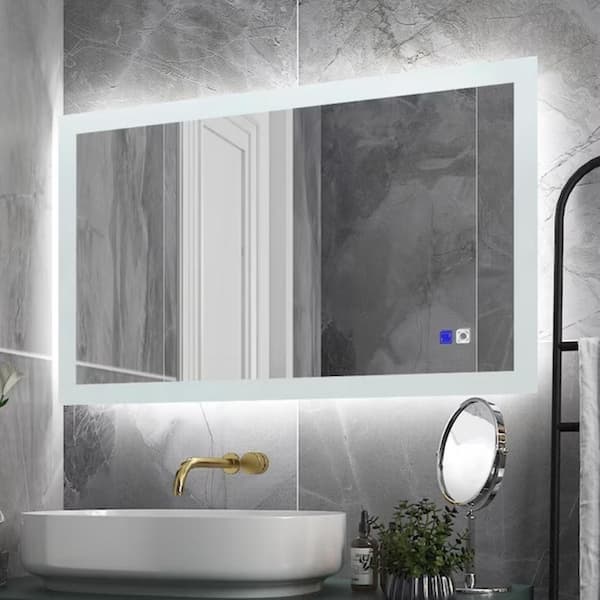 ExBrite 40 in. x 24 in. Frameless Rectangle Vertical Horizontal Mounted Anti Fog Dimmable Back Lighted Bathroom Vanity Mirror