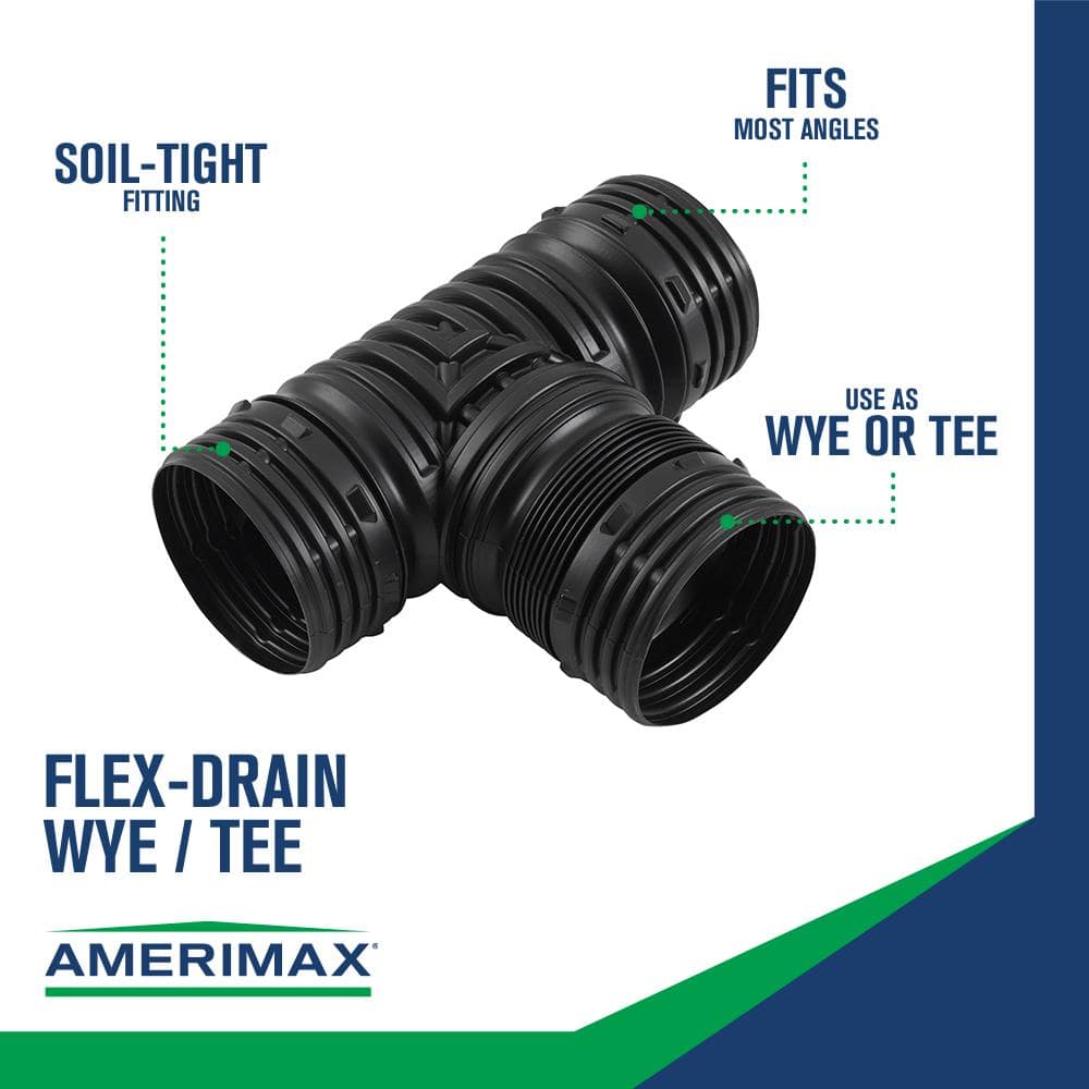 Flex-Drain 4" Black Polypropylene Snap Combination Tee Wye