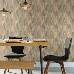 Tan Fern and Feathers Vinyl Peel and Stick Wallpaper Roll (28.29 sq. ft.)