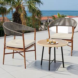 Brown Rope Woven Design Outdoor Dining Chair with Beige Cushions(2-Pack)