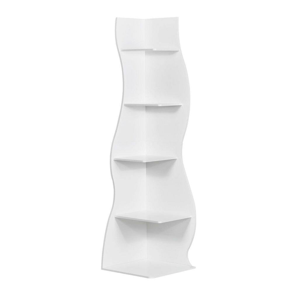 "5-Tier Wave Corner Bookcase in Black, 70"" Tall S-Shaped Freestanding Shelf for Living Room Bedroom Office, White" price history on PriceWatchPro