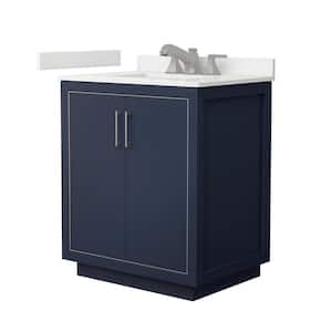 Icon 30 in. W x 22 in. D x 35 in. H Single Bath Vanity in Dark Blue with White Quartz Top