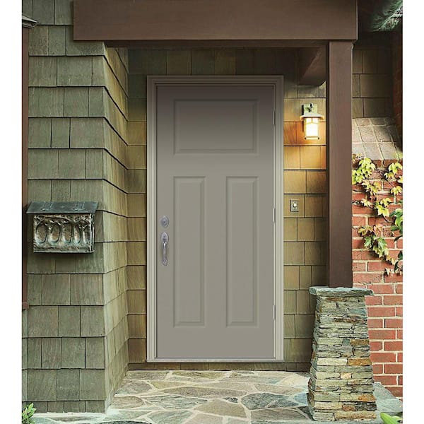 30 in. x 80 in. 3-Panel Craftsman Desert Sand Painted Steel Prehung Left-Hand Front Door w/Brickmould