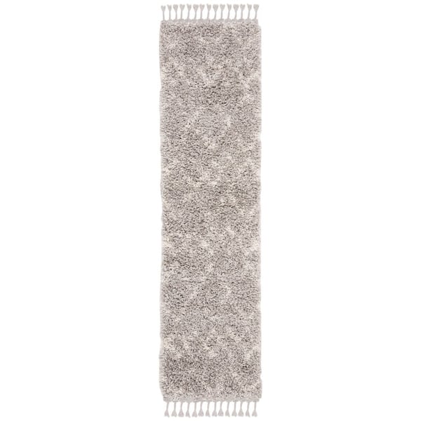 Pro Lux Shag 3 ft. x 6 ft. Gray/Cream Tribal Geometric Runner Rug