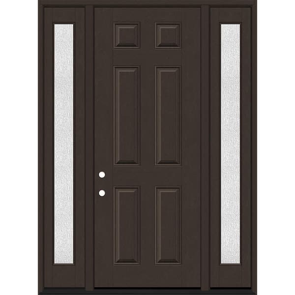 Steves & Sons Regency 64 in. x 96 in. 6 Panel RHIS Hickory Stain Mahogany Fiberglass Prehung Front Door w/Rain12in. SLs 4-9/16