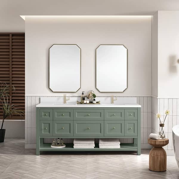 James Martin Vanities Breckenridge 72.0 in. W x 23.5 in. D x 34.2 in. H Bathroom Vanity in Smokey Celadon with White Zeus Silestone Quartz Top