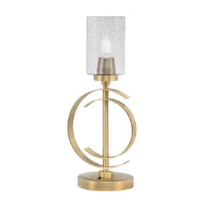 Delgado 17.25 in. New Age Brass Lamp Accent Lamp with Smoke Bubble Glass Shade