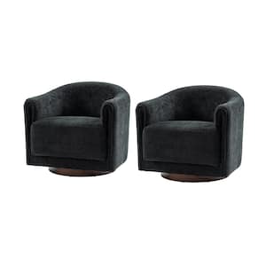 Hugues Modern Ivory Polyester Swivel Chair with Sturdy Wooden Base (Set of 2)