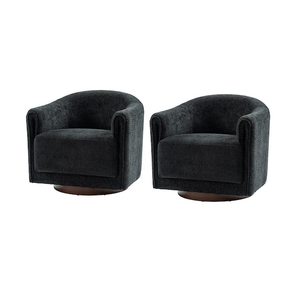 JAYDEN CREATION Hugues Modern Ivory Polyester Swivel Chair with Sturdy Wooden Base (Set of 2)