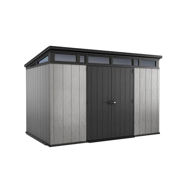 Keter Artisan 11 ft. W x 7 ft. D Large Modern Durable Resin Plastic Storage Shed with Double Doors, Grey (80.2 sq. ft.)