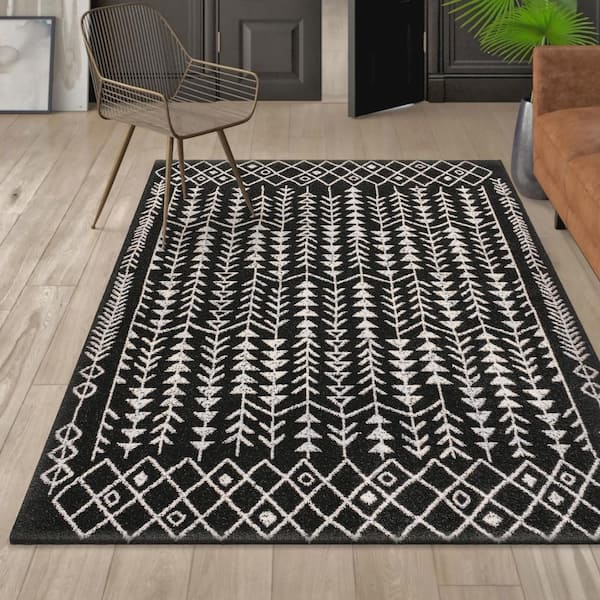 Ziri Moroccan Geometric Black/Cream 8 ft. x 10 ft. Area Rug