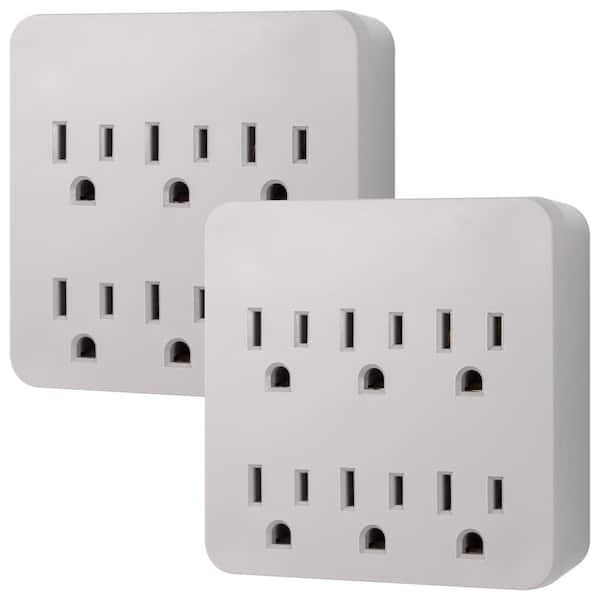 GE 6-Outlet 1020J Surge Protector Wall Tap Adapter, Gray (2-Pack)