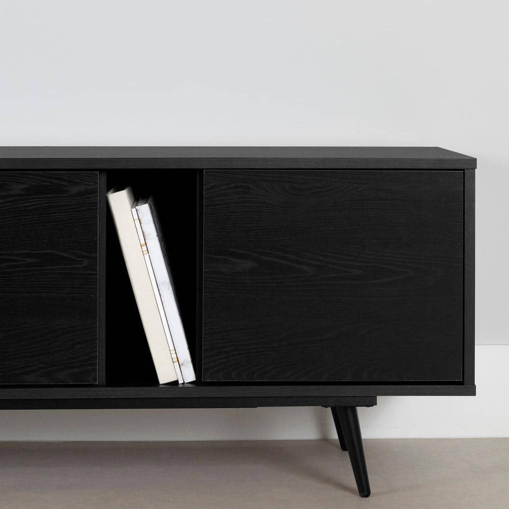 Black Particle Board TV Stand with Cabinets for 65" TVs