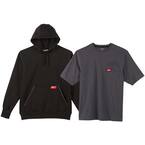Men's Small Black Heavy-Duty Cotton/Polyester Long-Sleeve Pullover Hoodie and Short-Sleeve Gray Pocket T-Shirt