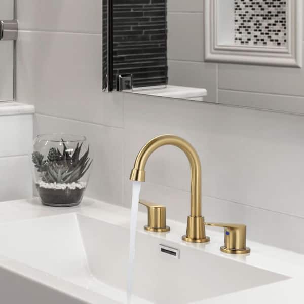 8 in. Widespread Double Handle Bathroom Faucet with Drain Kit Inclued in Brushed Gold