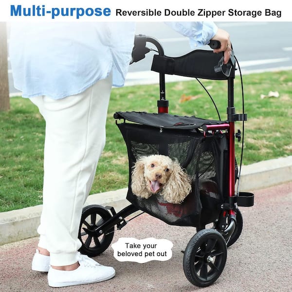 Anqtovp 3-Wheel Rollator Walker with Seat and Padded Backrest