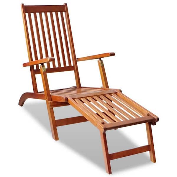 Benjara Suvi Acacia Wood Outdoor Recliner in Brown