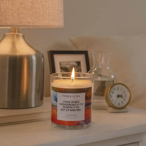 4 in. Orange/Blue Glass After Hours Lying In Bed 1-Wick Boxed Candle 7 oz.