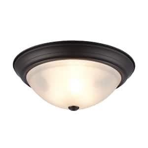 Bowers 15 in. 3-Light Oil Rubbed Bronze Flush Mount Ceiling Light Fixture with Frosted Glass Shade