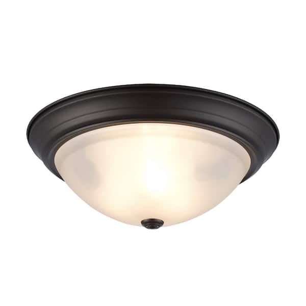Bel Air Lighting Bowers 15 in. 3-Light Oil Rubbed Bronze Flush Mount Ceiling Light Fixture with Frosted Glass Shade