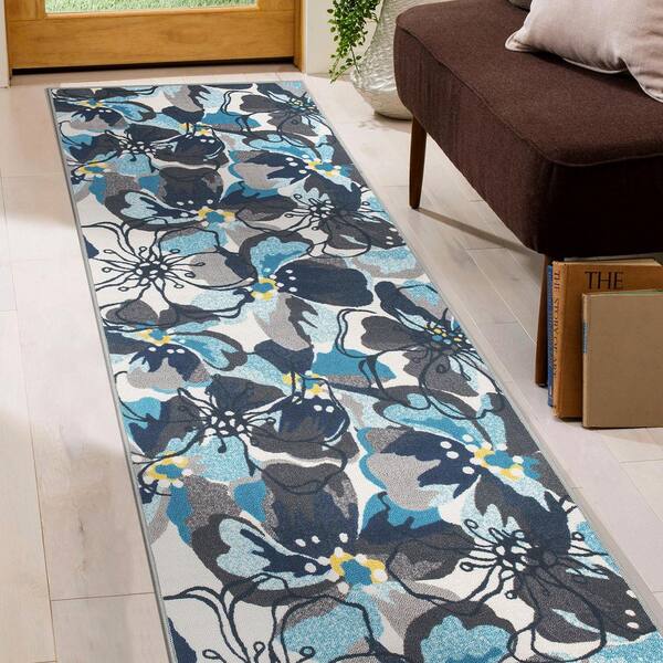 WRG Contemporary Large Floral Non-Slip (Non-Skid) Gray 2'7