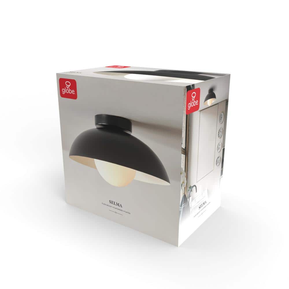 Matte Black and Milk Glass Dome Flush Mount Ceiling Light