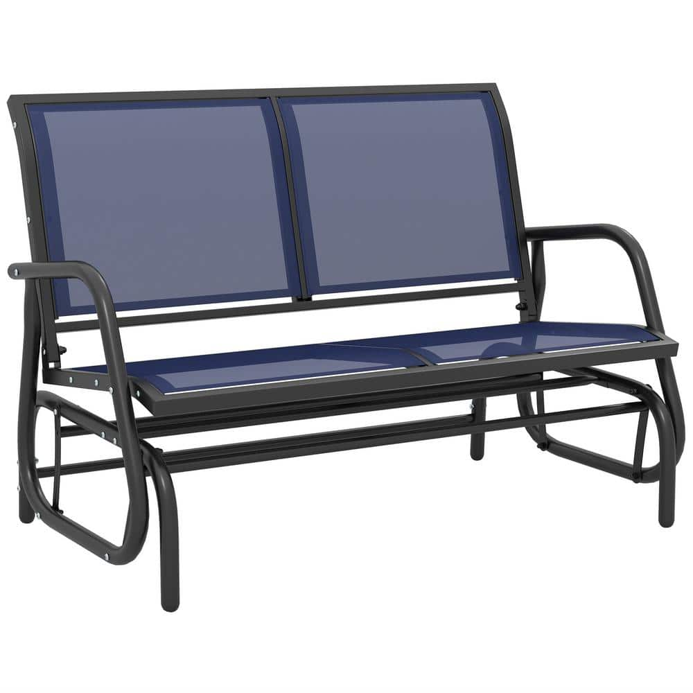 27.5 in. 2-Person Metal Outdoor Glider for Backyard Garden Porch, Dark Blue -  Outsunny, 84A-076V01DB