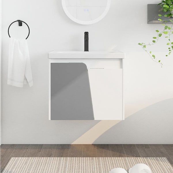 Staykiwi 24 in. W x 18.5 in. D x 21 in. H Floating Bath Vanity in White with White Ceramic Basin