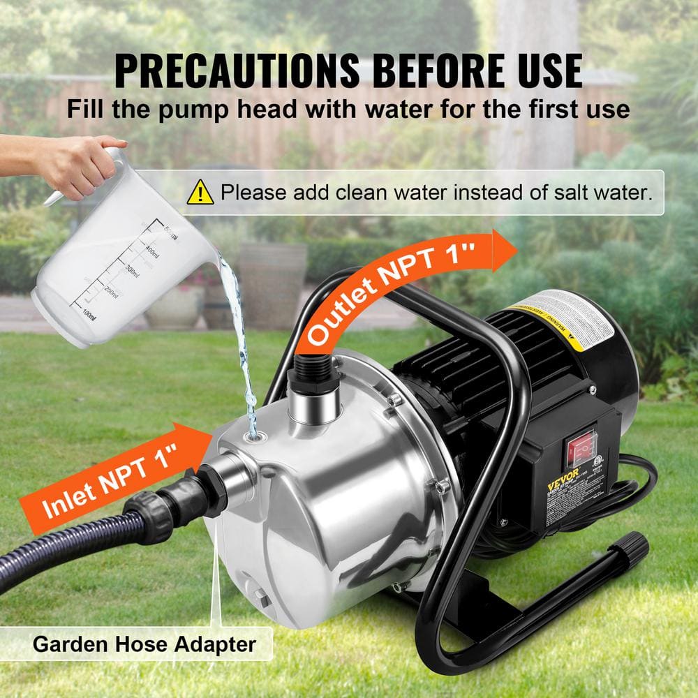 1.1HP Stainless Steel Portable Shallow Well Pump for Garden Irrigation