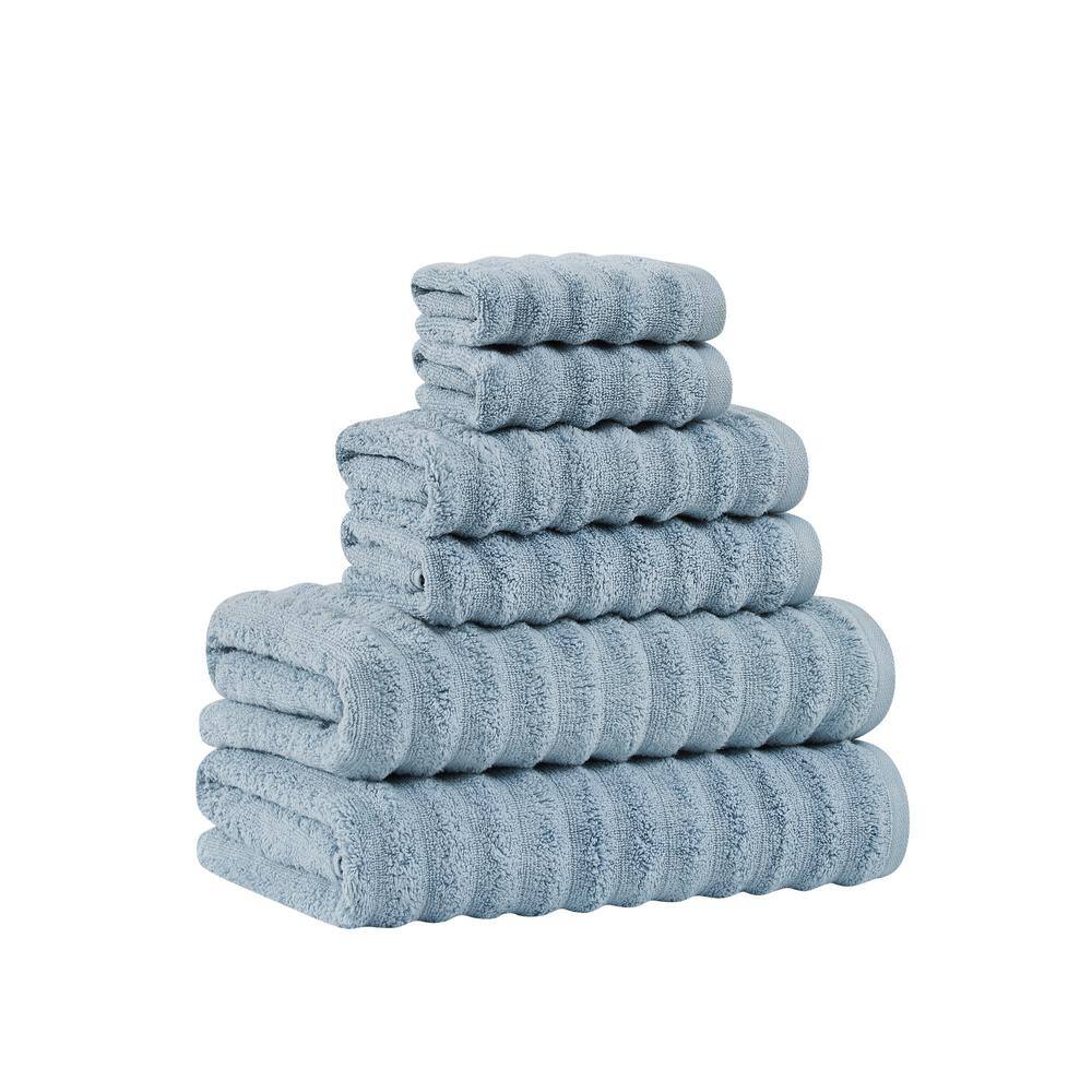 Textured Zero Twist 6-Piece Light Blue Solid Cotton Towel Set