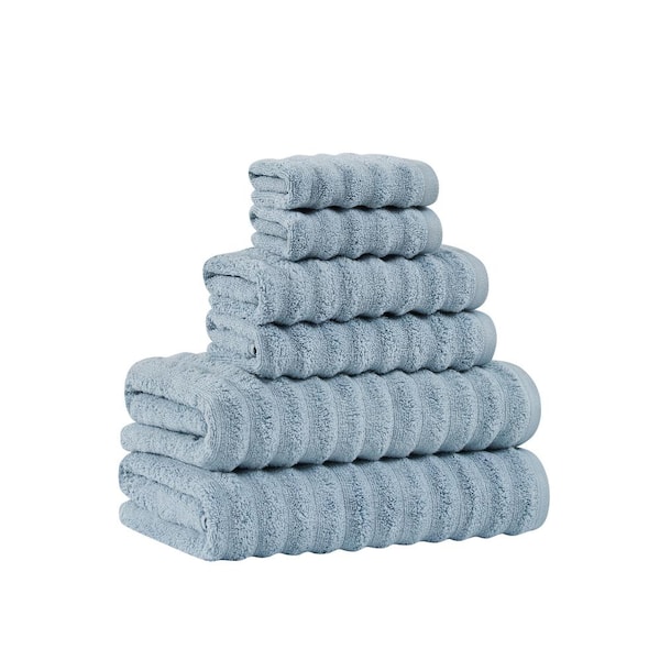 Unbranded Textured Zero Twist 6-Piece Light Blue Solid Cotton Towel Set