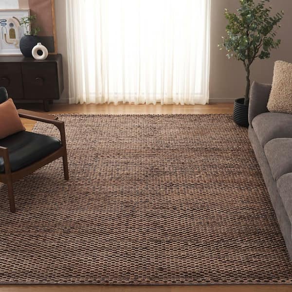 Natural Fiber 8 ft. x 10 ft. Natural/Dark Brown Abstract Distressed Area Rug