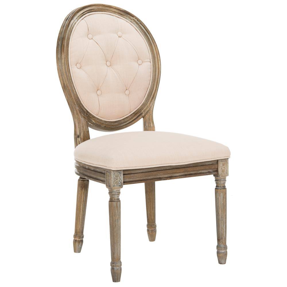 Beige Velvet Upholstered Tufted Side Chair Set with Medium Wood Frame