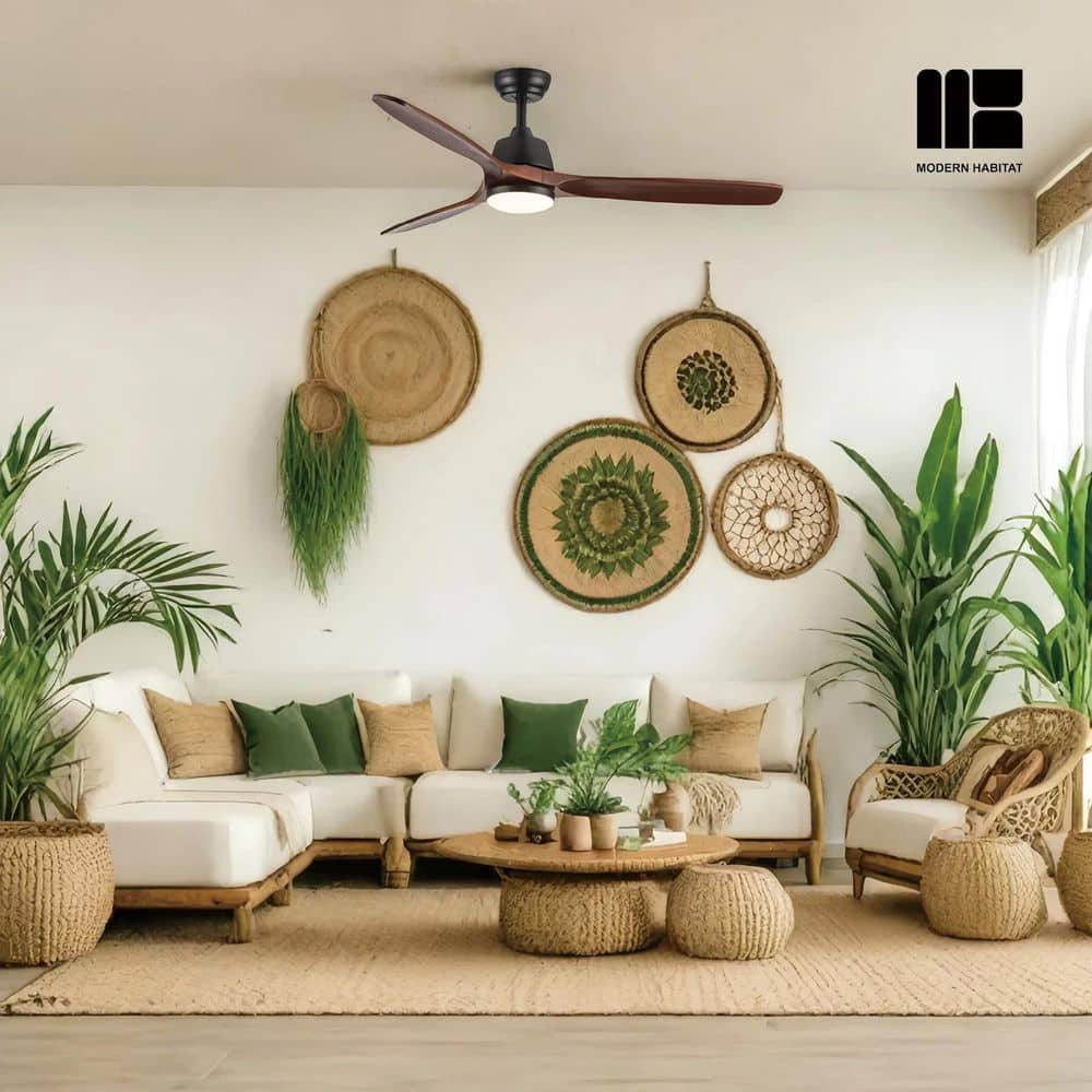 AuraVista 52-Inch Black and Medium Red Oak Ceiling Fan with LED Light and Remote