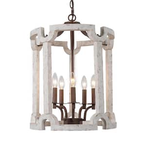 5-Light Distressed Weathered White Farmhouse Chandelier