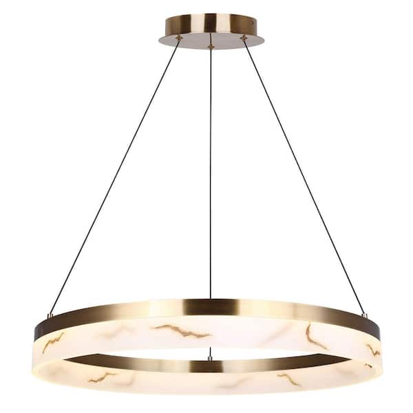 CANARM ELYNN 1-Light Gold Glam Chandelier with Integrated LED for Dining Rooms and Living Rooms